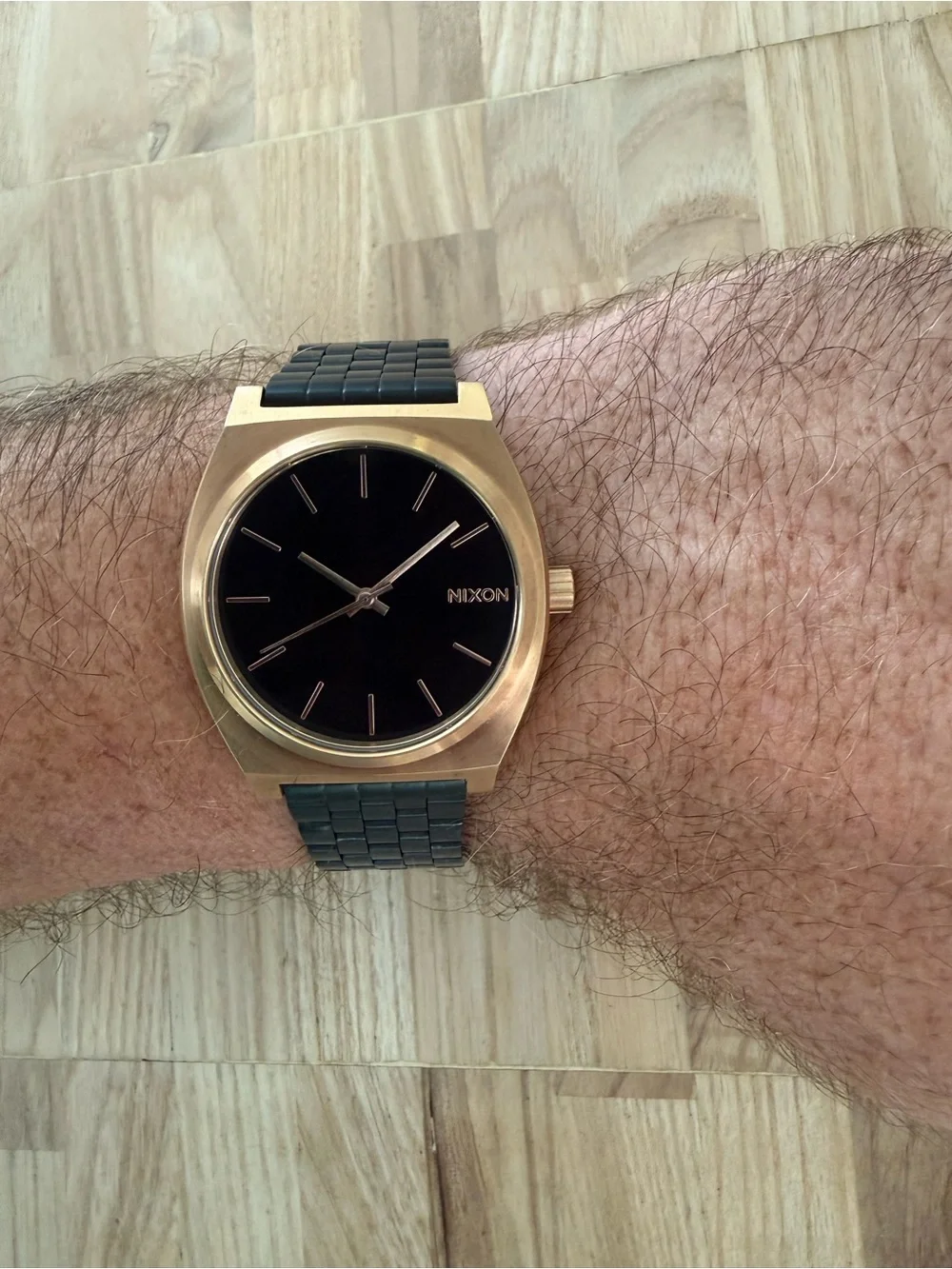 Nixon Minimal Time Traveler Black and Rose Gold Watch Adjustable Black Bracelet